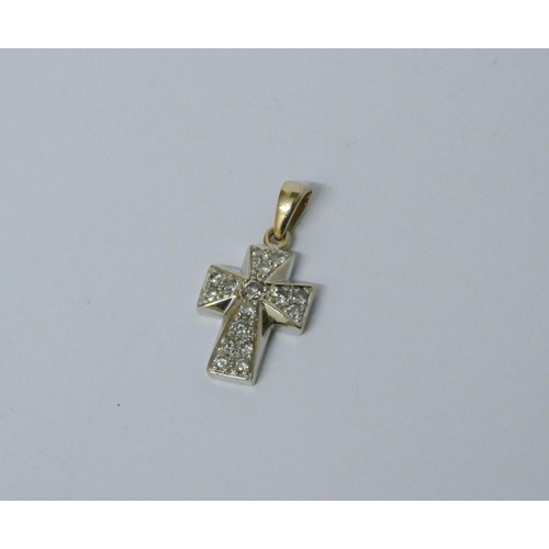685 - Modern 18ct white gold pave diamond set cross pendant, 2.8 cms long including suspension loop, hallm... 