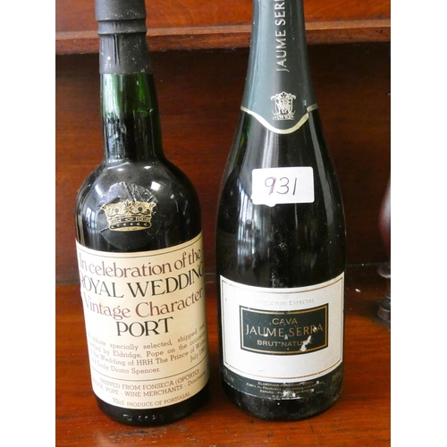 931 - Bottle of Eldridge Pope Commemorative port and a bottle of sparkling wine