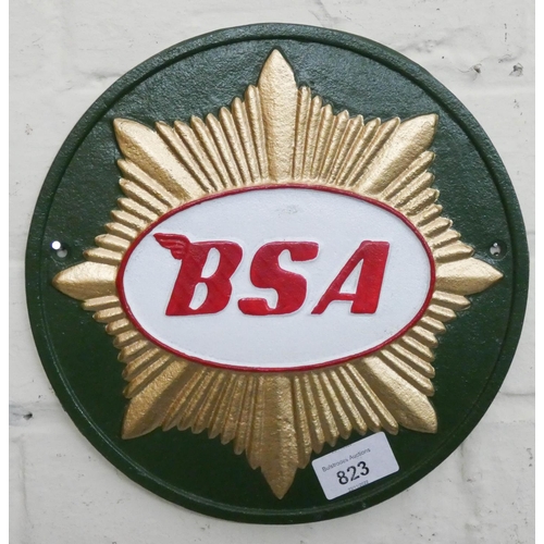 818 - A cast iron circular green BSA star sign