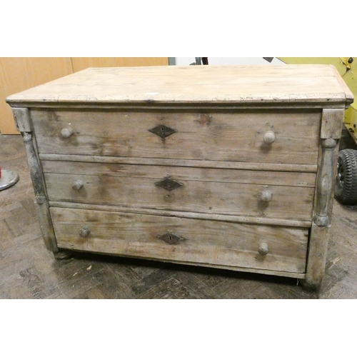394 - An antique stripped pine chest of drawers effect coffer with lifting lid and one long drawer under