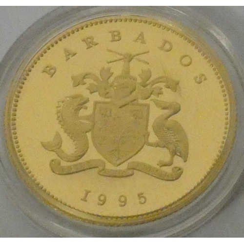 481 - Crown Collections Limited - Barbados 1995 Gold $10 coin,  Queen Elizabeth Queen Mother Engagement Po... 