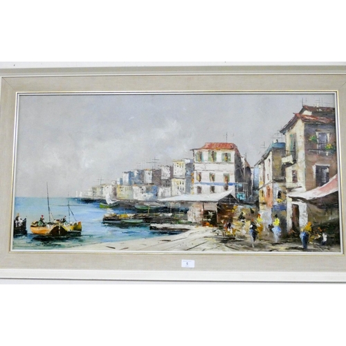 5 - A modern oil painting of an Italian harbour scene