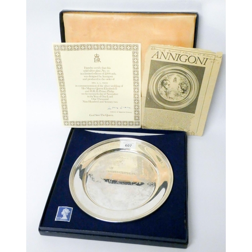 607 - A limited edition silver salver commemorating the Silver Wedding of H.M. Queen Elizabeth & Prince Ph...