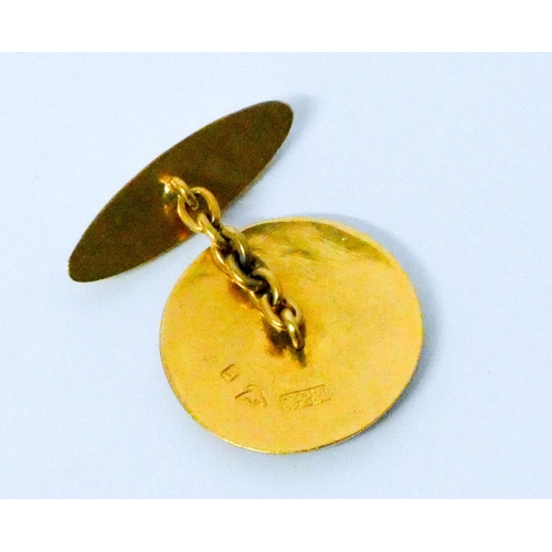 653 - A pair of Chinese yellow high carat gold circular cufflinks. With character marks. Gross weight 11.4...