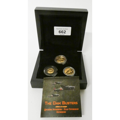 682 - 2018 Proof Sovereign three coin set, commemorating The Dam Busters, Quarter, Half and Full Sovereign... 