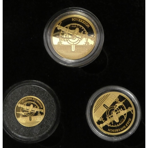 682 - 2018 Proof Sovereign three coin set, commemorating The Dam Busters, Quarter, Half and Full Sovereign... 