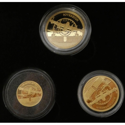 682 - 2018 Proof Sovereign three coin set, commemorating The Dam Busters, Quarter, Half and Full Sovereign... 