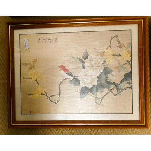 193 - A set of four Japanese silk panel pictures, framed and glazed