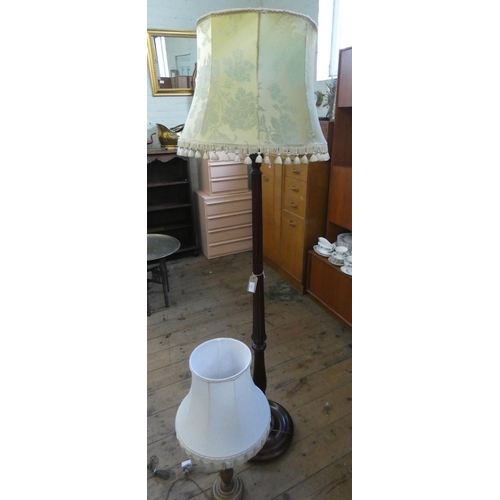 77 - A mahogany standard lamp with shade and a wooden table lamp with shade