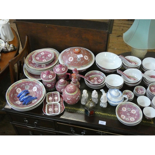 116 - A large quantity of matching Chinese bowls, plates, jars, chop sticks etc