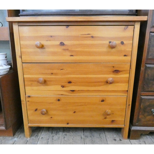 70 - A modern pine chest of three long drawers, 32