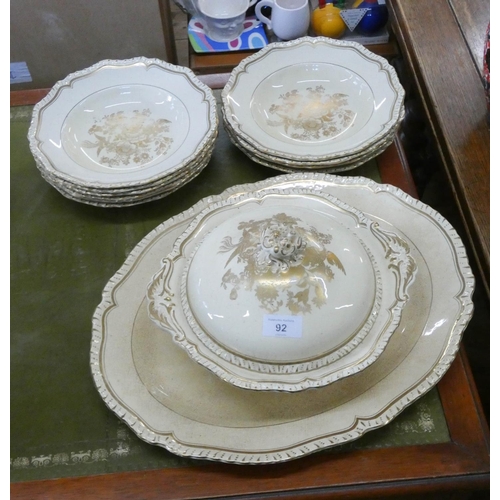 92 - Several pieces Masons cream and gilt floral decorated dinner ware