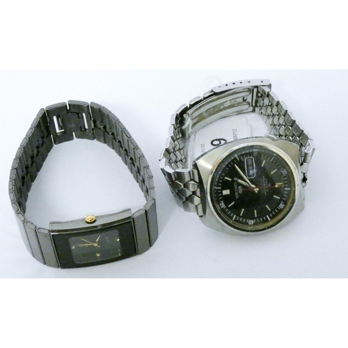 656 - A vintage gents Seiko 5 Sports automatic wristwatch, the black dial with batons denoting hours, date... 