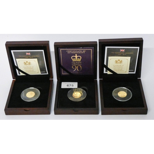 675 - Queen Elizabeth Commemorative Gold Pennies - three boxed proof 9ct gold pennies, each weighing 4 gra... 