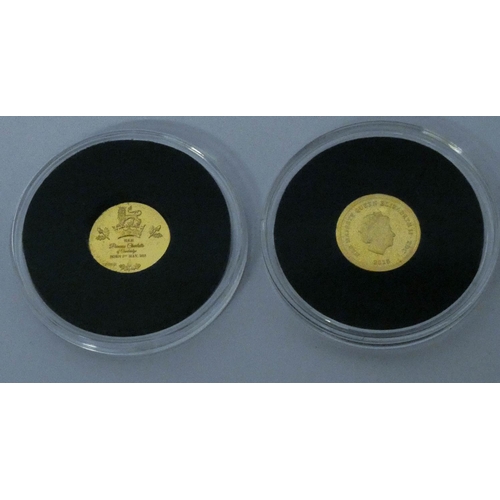 694 - Princess Charlotte Proof 9ct gold commemorative Coin and 2015 Proof VE Day commemorative coin, both ... 