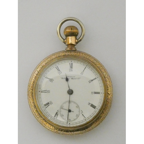 627 - Waltham Watch Co 19th century silver gilt pocket watch...