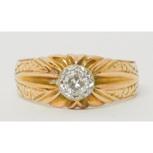 743 - A gents single stone diamond signet ring, yellow gold band marked 22ct. Ring size T, weight 6 grams