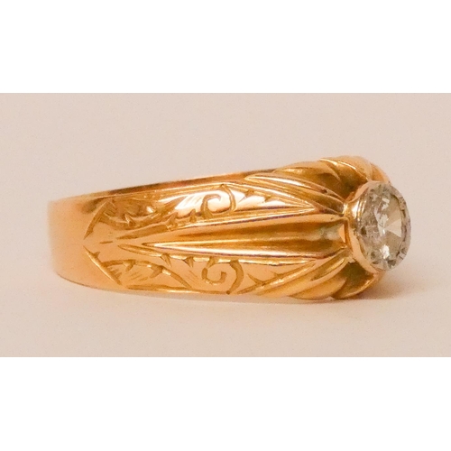 743 - A gents single stone diamond signet ring, yellow gold band marked 22ct. Ring size T, weight 6 grams