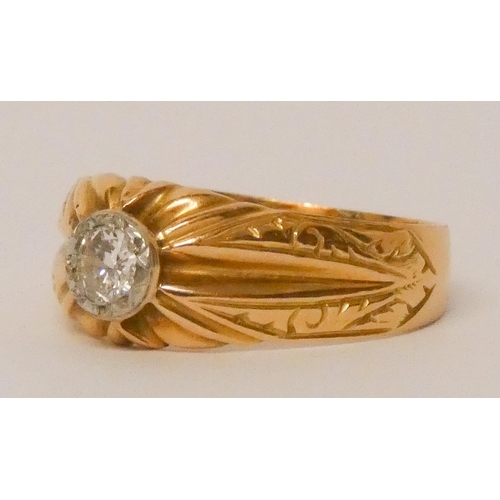 743 - A gents single stone diamond signet ring, yellow gold band marked 22ct. Ring size T, weight 6 grams