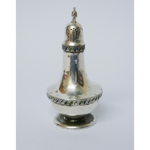 643 - Liberty - a silver and blue green enamelled pepper, hallmarked...