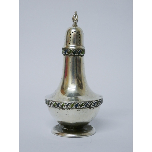 643 - Liberty - a silver and blue green enamelled pepper, hallmarked...