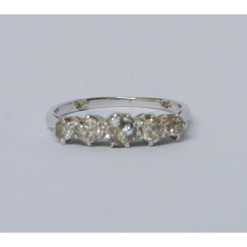 779 - Antique five stone diamond half hoop ring, Size J