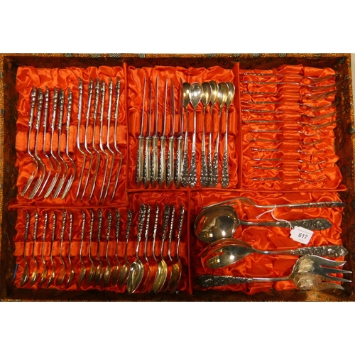 617 - Extensive Chinese 6 place setting canteen of white metal cutlery, all marked 925 MD, with stylised f...