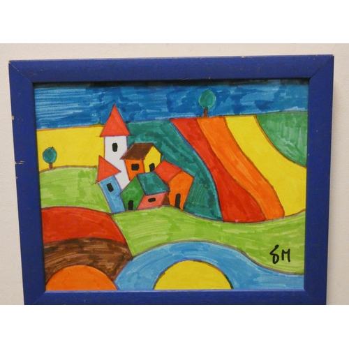 23 - A small modern art cubist style painting