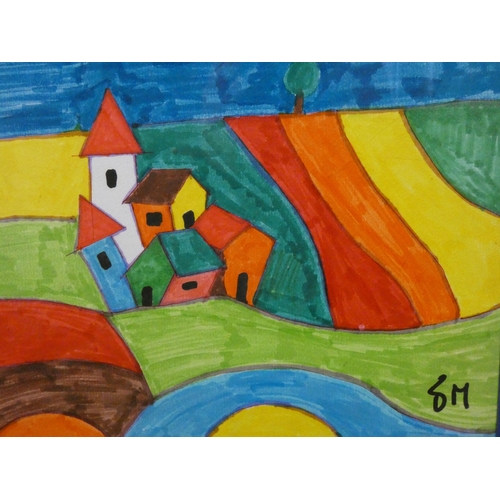 23 - A small modern art cubist style painting