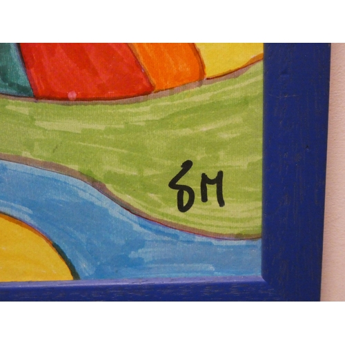 23 - A small modern art cubist style painting