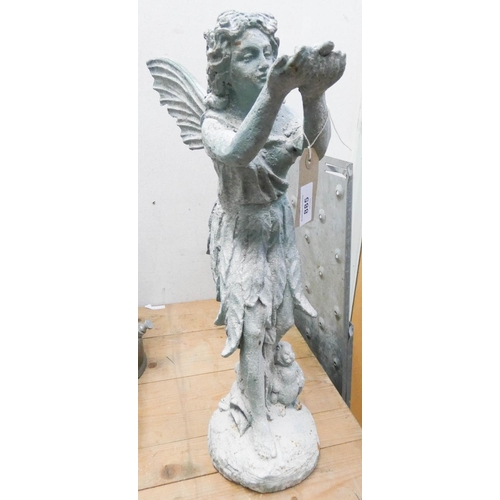 840 - A standing fairy holding a bird garden ornament