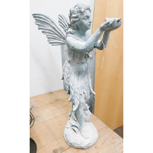 840 - A standing fairy holding a bird garden ornament