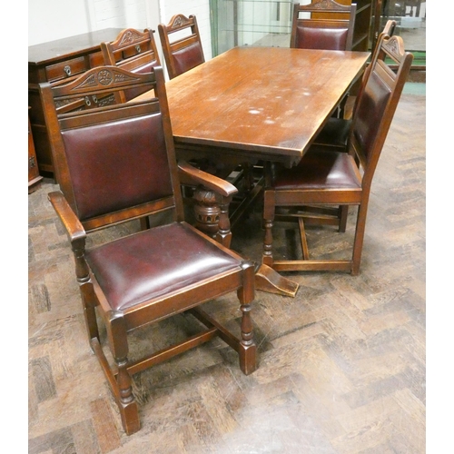 342 - An Old Charm refectory dining table, 6' X 3' together with six matching chairs with leather upholste... 