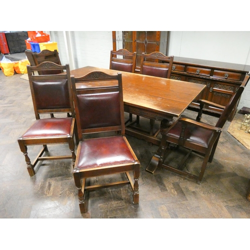 342 - An Old Charm refectory dining table, 6' X 3' together with six matching chairs with leather upholste... 