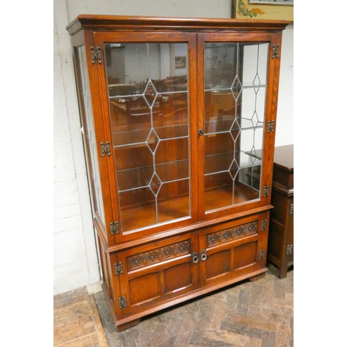 344 - An Old Charm leaded glazed china display cabinet with cupboards under, 3'6 wide matching the other l... 