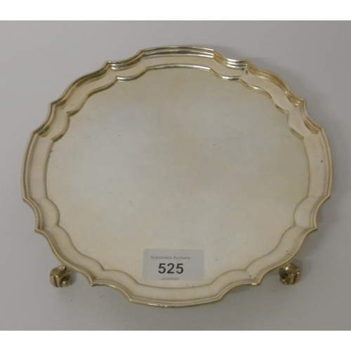 525 - A hallmarked silver card waiter salver, Birmingham hallmarks 1965, 9.75 troy ozs