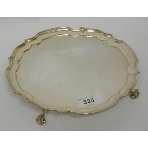 525 - A hallmarked silver card waiter salver, Birmingham hallmarks 1965, 9.75 troy ozs