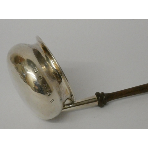 527 - Hallmarked silver brandy ladle with turned Treen handle, hallmarked Birmingham 1977