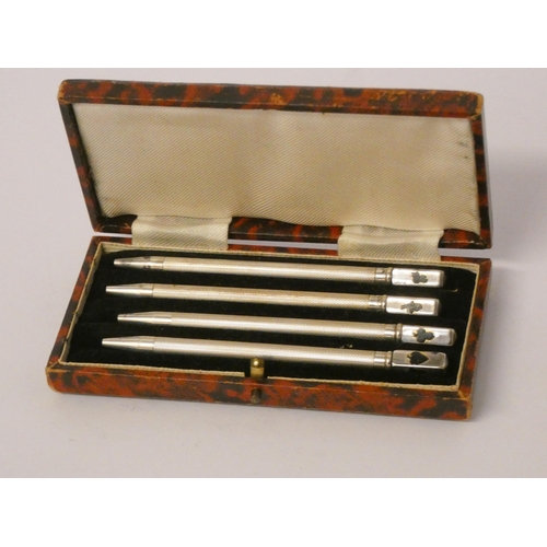 535 - Set of silver Bridge propelling pencils in fitted box