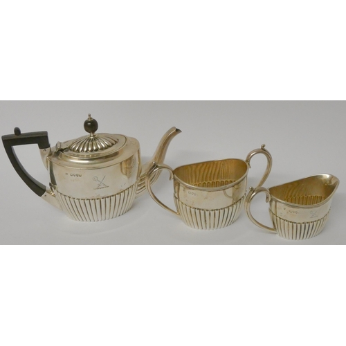 536 - Victorian bachelors tea set of half lobed form, London 1886, gross weight all in 15.5 troy ozs