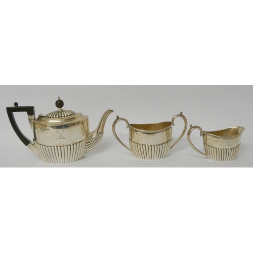 536 - Victorian bachelors tea set of half lobed form, London 1886, gross weight all in 15.5 troy ozs