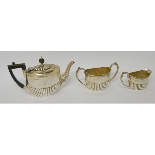 536 - Victorian bachelors tea set of half lobed form, London 1886, gross weight all in 15.5 troy ozs