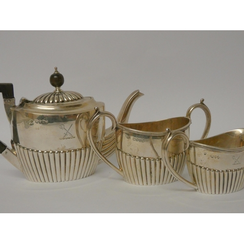 536 - Victorian bachelors tea set of half lobed form, London 1886, gross weight all in 15.5 troy ozs