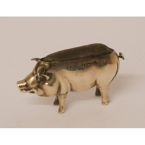 545 - Edwardian novelty silver pig pin cushion, Birmingham 1908