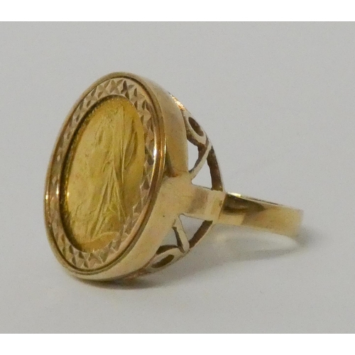 603 - 1901 Victoria half gold sovereign, mounted as a ring, mount hallmarked 9ct gold, gross weight 8.9gms