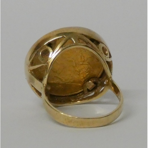 603 - 1901 Victoria half gold sovereign, mounted as a ring, mount hallmarked 9ct gold, gross weight 8.9gms