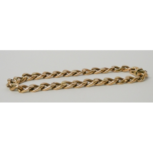 612 - 9ct rose gold gents curb link chain bracelet, 12.8gms