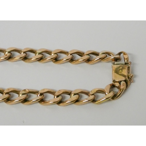 612 - 9ct rose gold gents curb link chain bracelet, 12.8gms