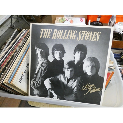 850 - A collection of approximately 90+ vinyl LP records, mostly 60's, 70's pop to include Rolling Stones,... 