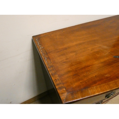 459 - Georgian mahogany bow front chest with three long and two short drawers with brass handles, standing... 